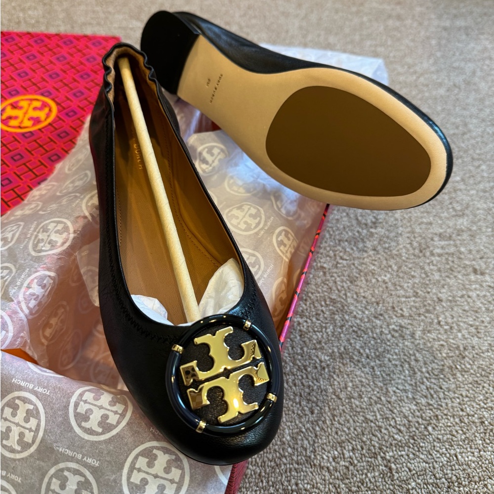 BRAND NEW Tory Burch Black Multi-Logo Ballet Flats